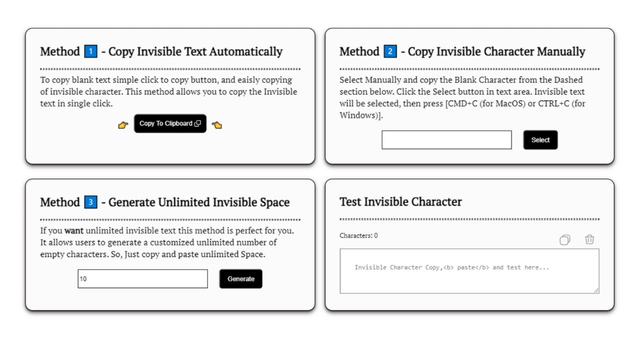 Invisible Character Blank Text Copy Paste
